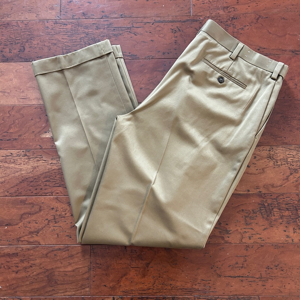 Roundtree & Yorke Pants Mens 38x34 Khaki Cotton Trouser Pleated Cuffed Slacks